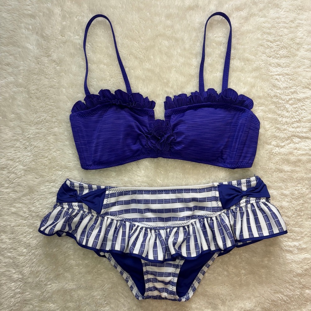 Betsy Johnson royal purple ruffle rosette bandeau bikini set size medium